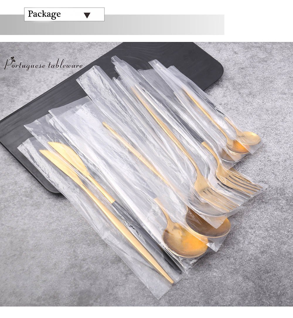 24Pcs 18/10 Stainless Steel Dinnerware Set Black Gold Cutlery Spoon Fork Knife Western Cutleri Silverware tableware Set Supplies