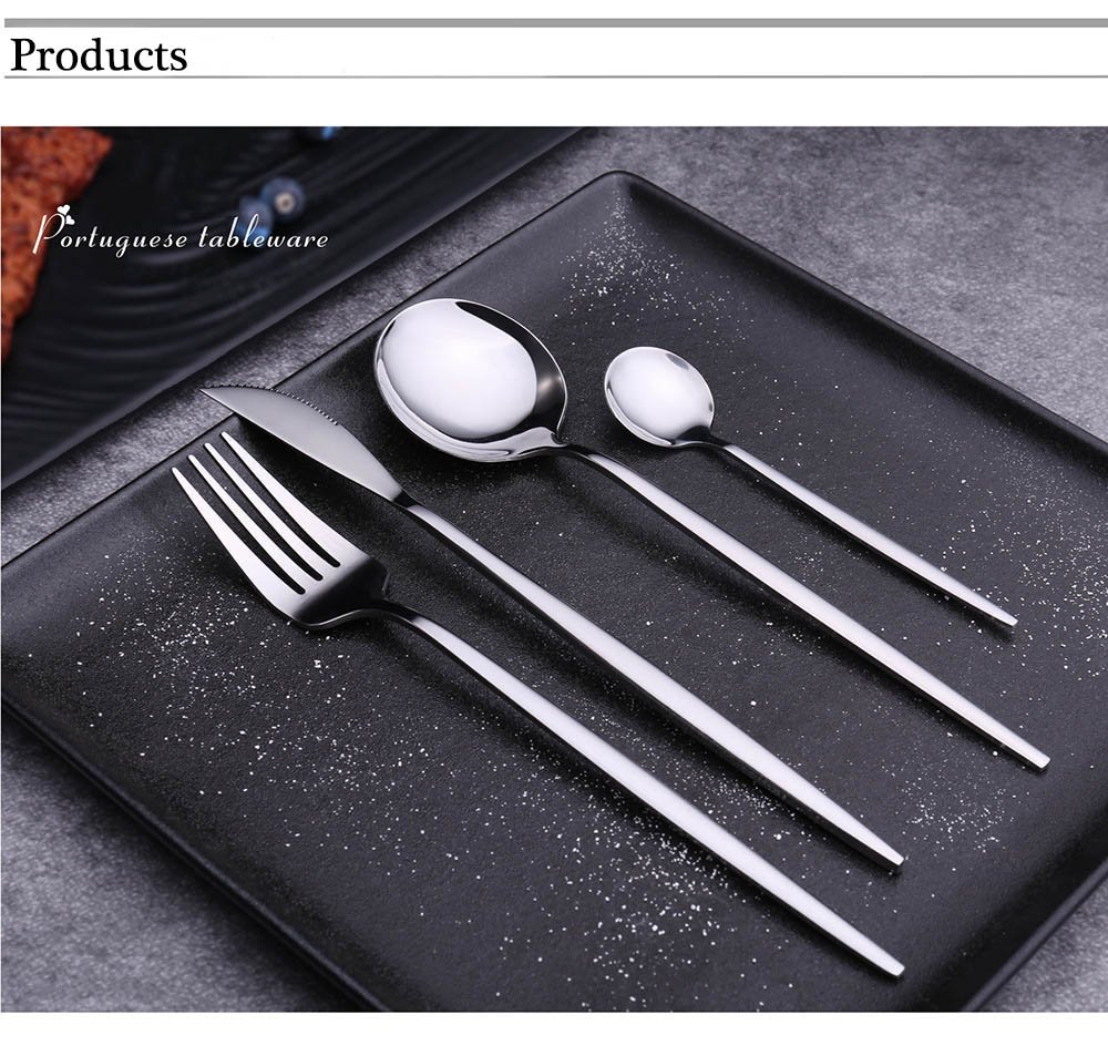 24Pcs 18/10 Stainless Steel Dinnerware Set Black Gold Cutlery Spoon Fork Knife Western Cutleri Silverware tableware Set Supplies