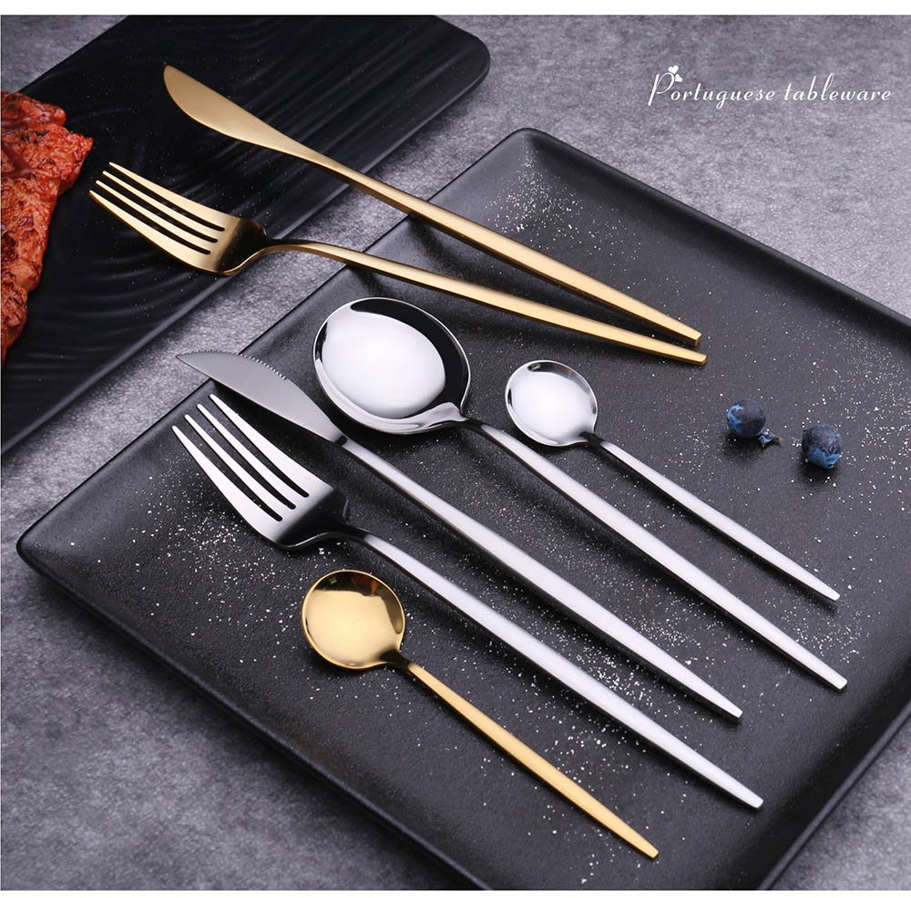24Pcs 18/10 Stainless Steel Dinnerware Set Black Gold Cutlery Spoon Fork Knife Western Cutleri Silverware tableware Set Supplies