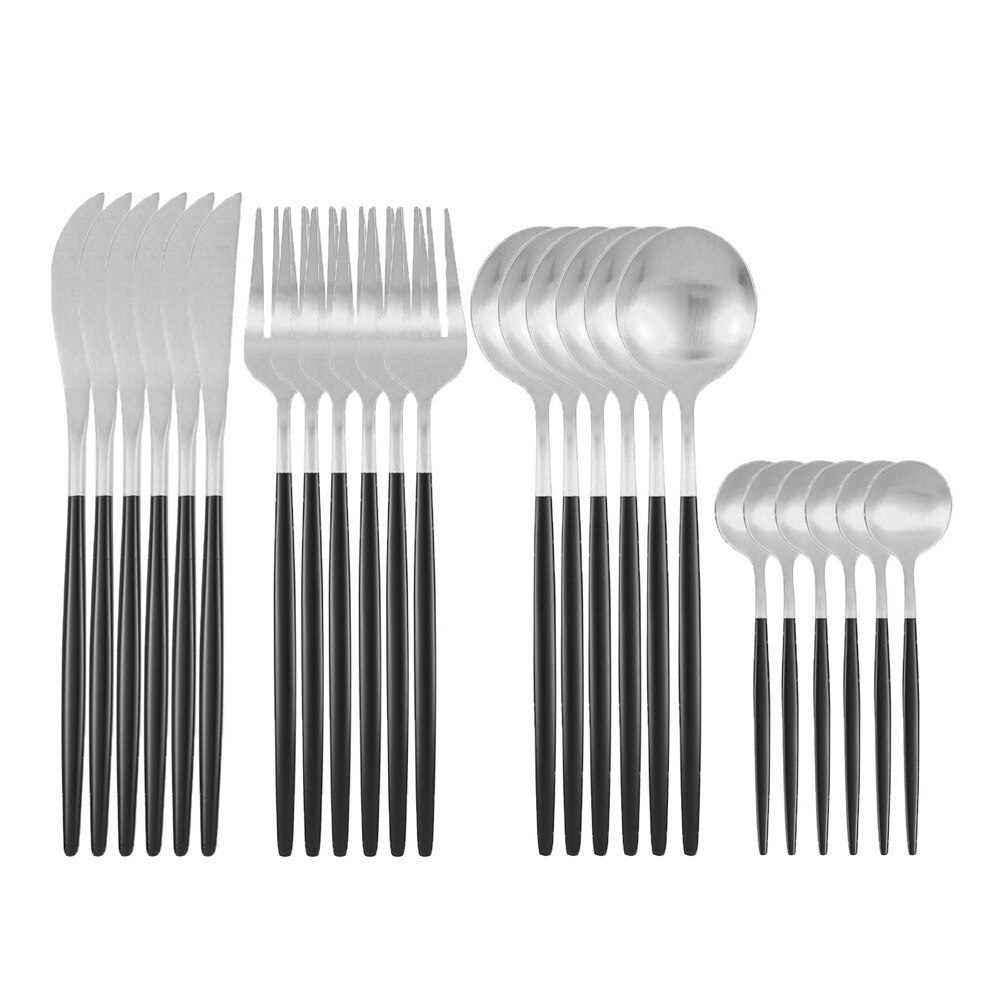 24Pcs 18/10 Stainless Steel Dinnerware Set Black Gold Cutlery Spoon Fork Knife Western Cutleri Silverware tableware Set Supplies