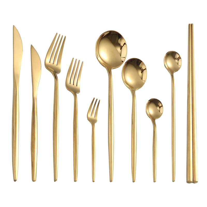 Gold Cutlery Set Forks Spoons Knives Tableware Steel Cutlery Set Stainless Steel Dinnerware Set Chopstick Spoon Knife Fork