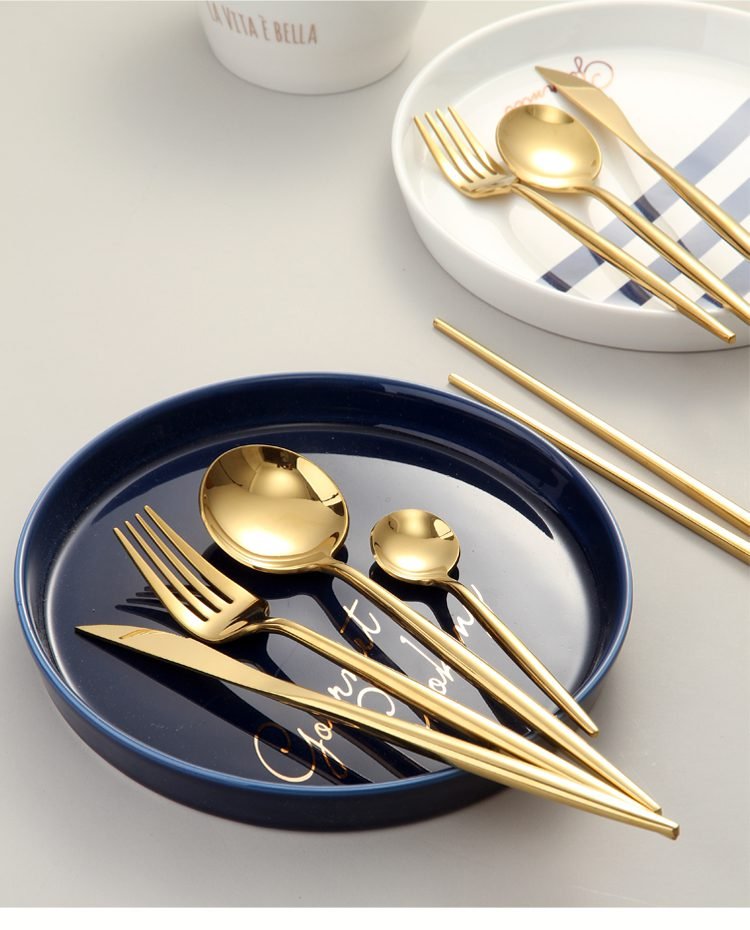 Gold Cutlery Set Forks Spoons Knives Tableware Steel Cutlery Set Stainless Steel Dinnerware Set Chopstick Spoon Knife Fork