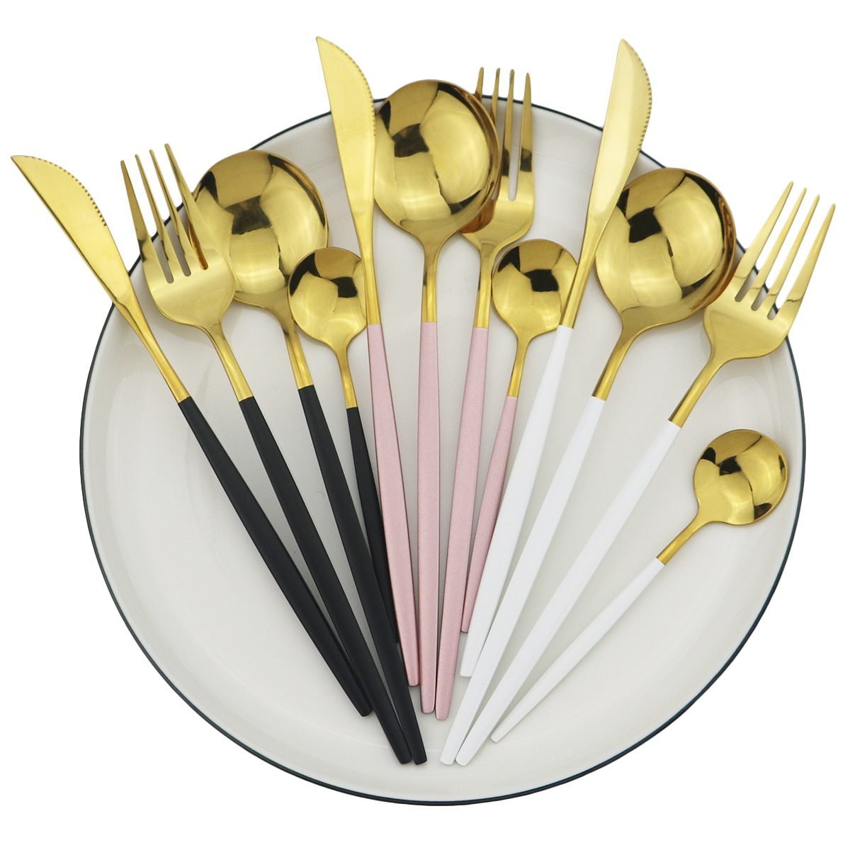 24Pcs/Set Stainless Steel Dinner Black Gold Dinnerware Set Knife Fork Coffee Spoon Cutlery Set Kitchen Tableware Silverware Sets