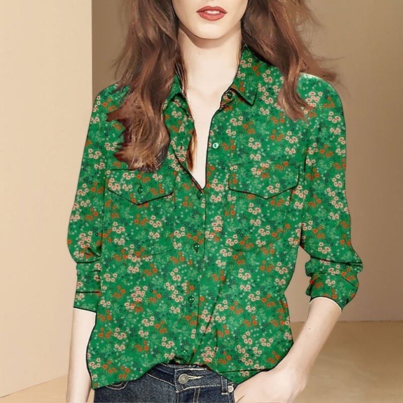 Vintage Long Sleeve Shirt Women Single-breasted Turndown Collar Loose Casual Temperament Blouses Female Spring Tops Clothing