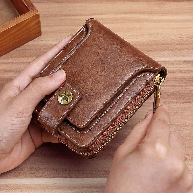 Vintage Small Men's Wallet Pu Leather Short Purse Men Hasp Zipper Clutch Solid Porte Feuille Hommes Porte Monnaie Homme