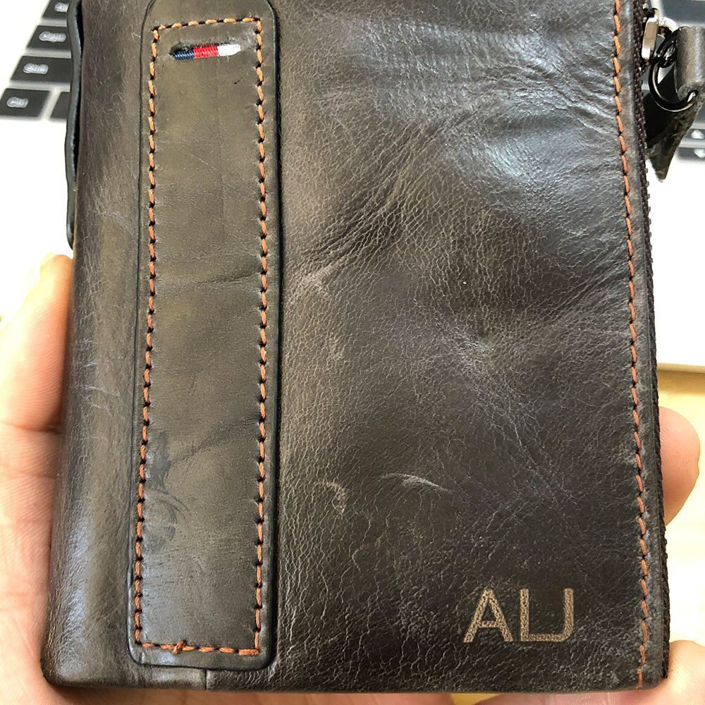 2022 Men Wallets 100% Genuine Cow Leather Name Customized Short Card Holder Leather Men Purse High Quality Brand Male Wallet