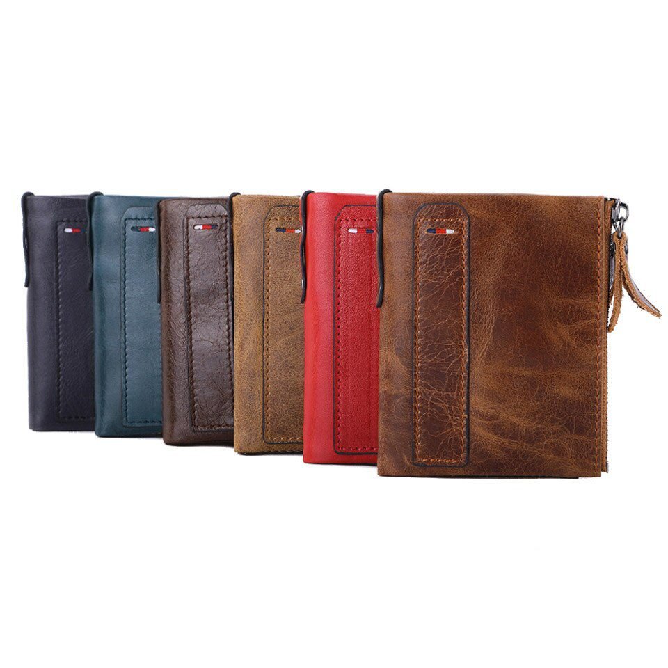 2022 Men Wallets 100% Genuine Cow Leather Name Customized Short Card Holder Leather Men Purse High Quality Brand Male Wallet