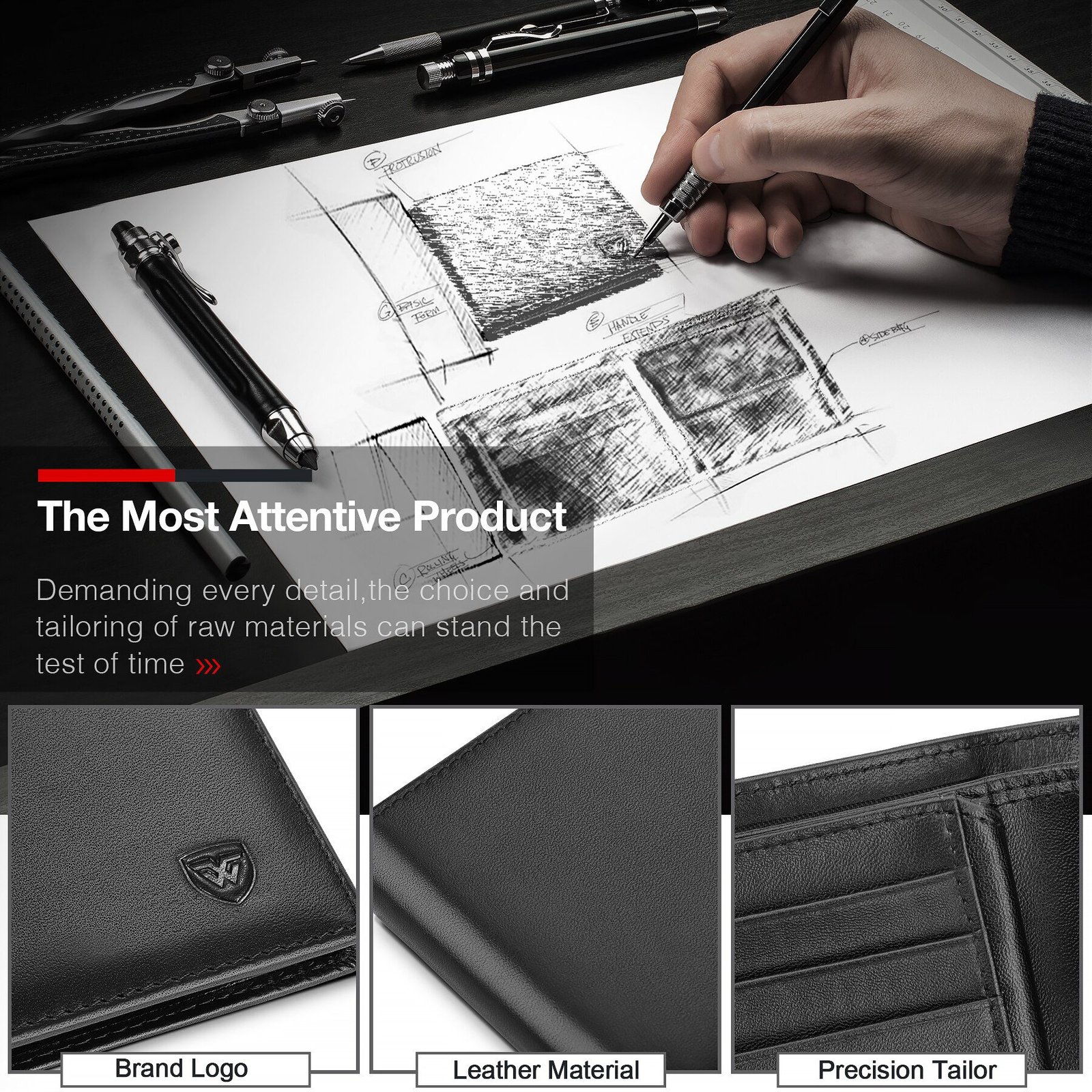 Genuine Leather Wallet Men Classic Black Soft Purse Coin Pocket Credit Card Holder