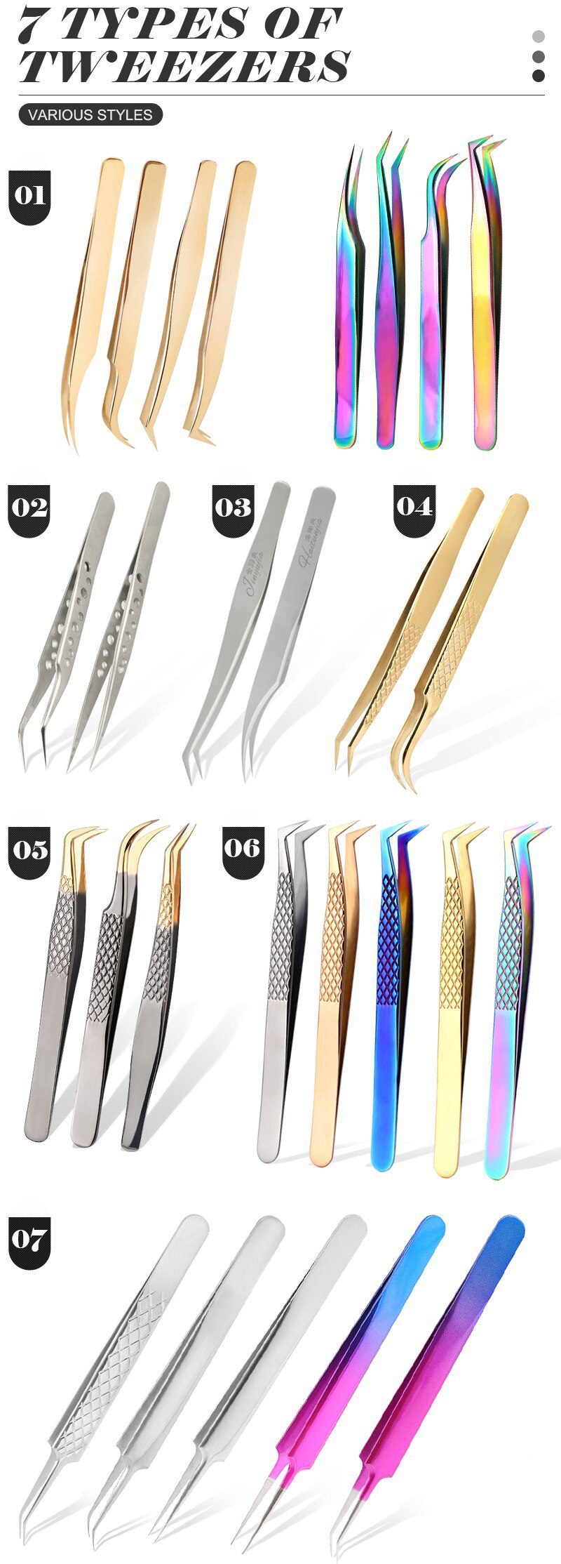 1 Pcs Eyelashes Tweezers Stainless Steel superhard Tweezers High Precision Anti-static tweezers for Eyelash Extensions
