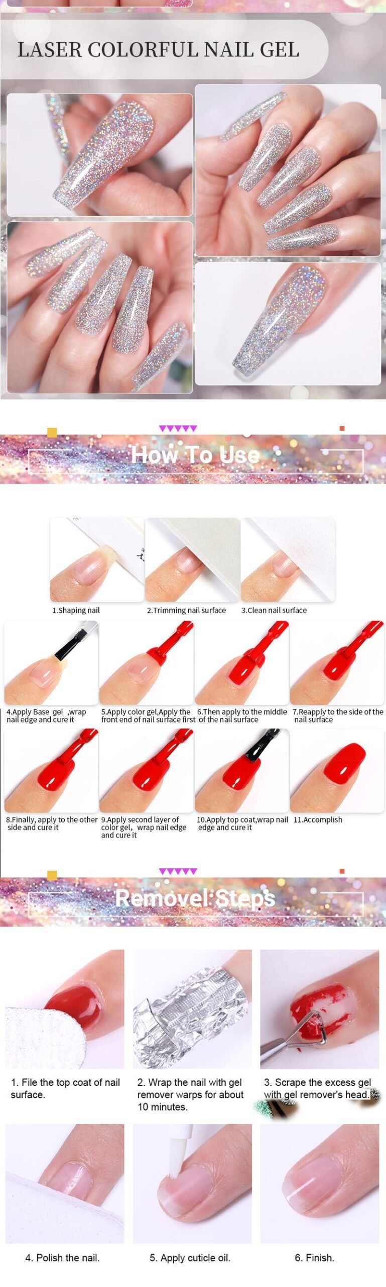 LILYCUTE 7ml Holographic Glitter Gel Nail Polish Spring Color Sparkling Sequins Soak Off UV LED Varnish Nail Art Decoration LILYCUTE 7ml Holographic Glitter Gel Nail Polish Spring Color Sparkling Sequins Soak Off UV LED Varnish Nail Art Decoration