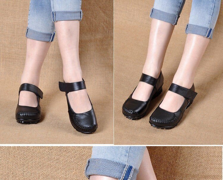 Japanese School Uniform Shoes Women Flats Mary Jane Shoes With Hook Loop Ladies Leather Flat Shoes Black Loafers Nurse Shoes