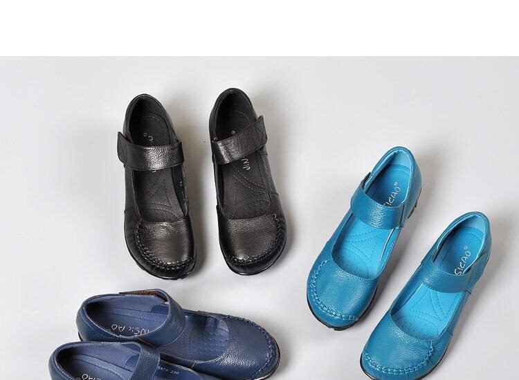 Japanese School Uniform Shoes Women Flats Mary Jane Shoes With Hook Loop Ladies Leather Flat Shoes Black Loafers Nurse Shoes
