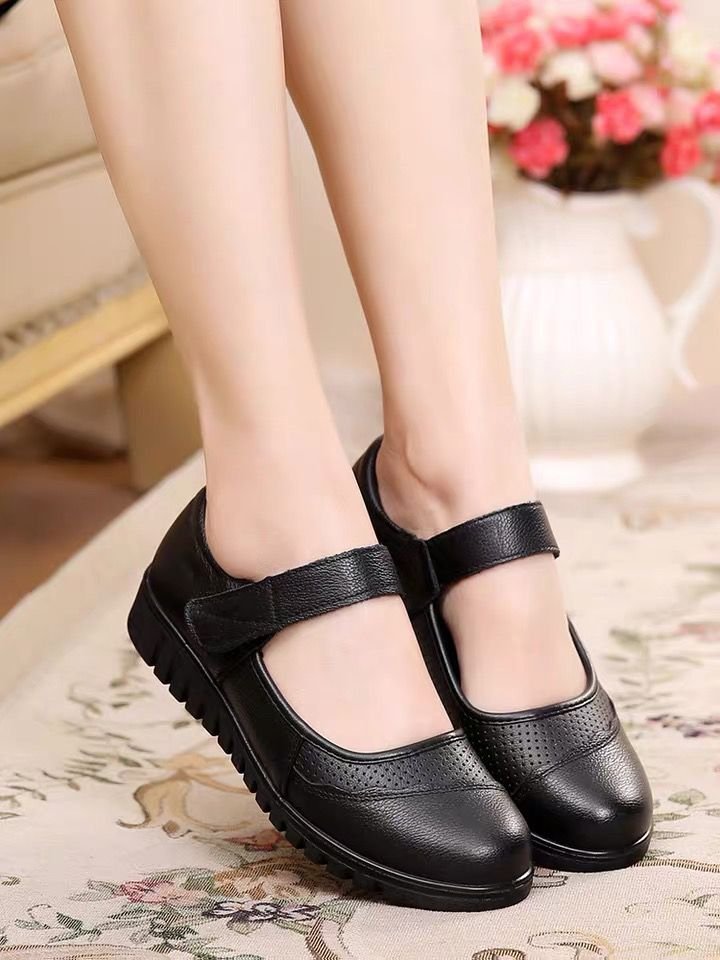 Japanese School Uniform Shoes Women Flats Mary Jane Shoes With Hook Loop Ladies Leather Flat Shoes Black Loafers Nurse Shoes
