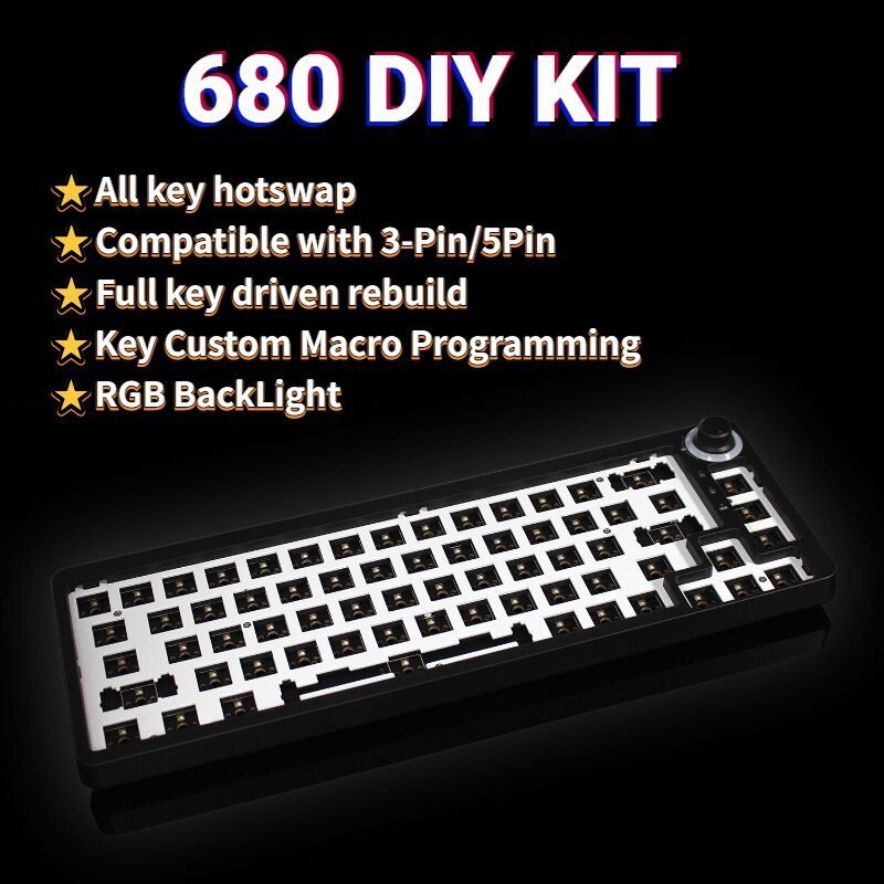 TM680 Hot Swap Mechanical Keyboard Kit Wireless 3 Mode RGB Compatiable With 3/5 Pins For Cherry Gateron Kailh Dial Knob Keyboard