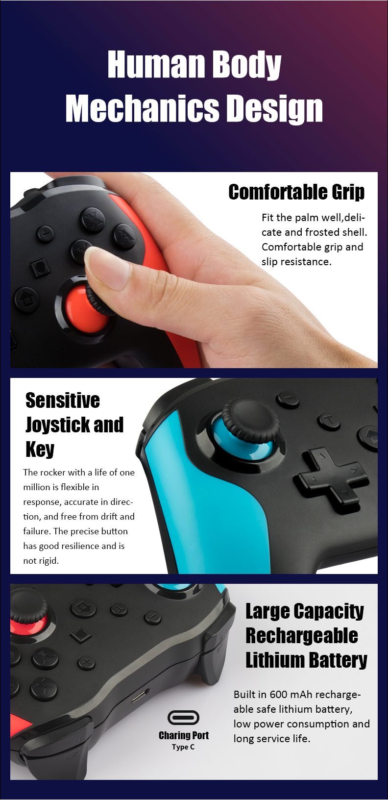 2PCS Bluetooth 2.4G Wireless Controller For Nintendo Switch Pro PC TV Box Smart Phone Tablet PS3 Tesla Shock Joystick Gamepad