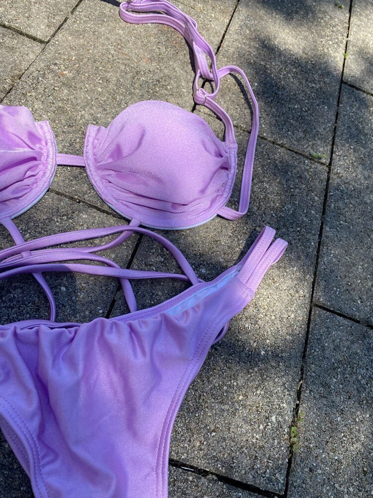 ZRTAK Leopard Swimwear Sexy Bikinis Patchwork Swimsuit Women 2023 Bathing Suit Print Bikini Sets Solid Beachwear Cup