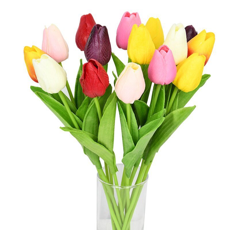 10PCS Tulip Artificial Flower Real Touch Artificial Bouquet PE Fake Flower for Wedding Decoration Flowers Home Garden Decor