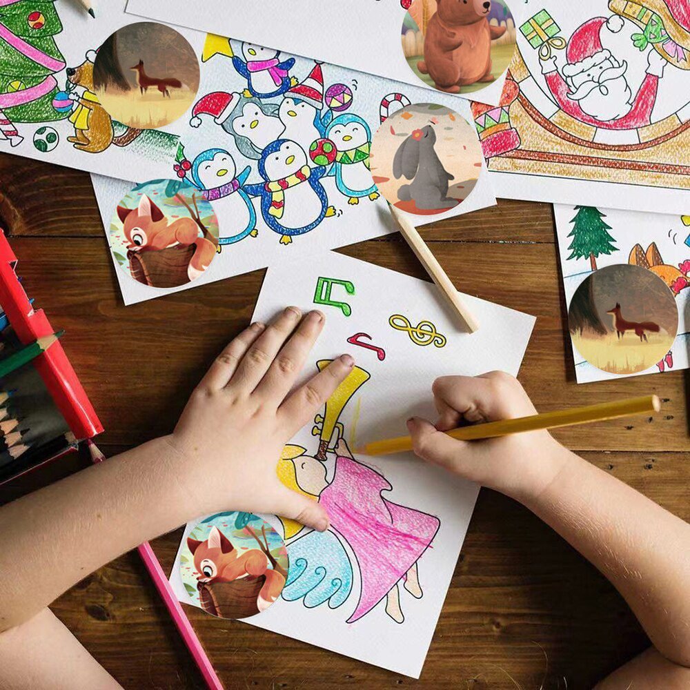 100-500pcs 1inch Cartoon Animal Children Sticker Label Thank You Cute Toy Game Sticker DIY Gift Sealing Label Decoration Supp