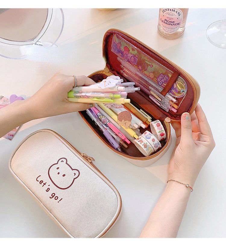 Mr.paper 4 Styles Kawaii Bear Pencil Bags Cartoon Cute Simple Pencil Cases Student School Supplies Stationery Pencil Bags