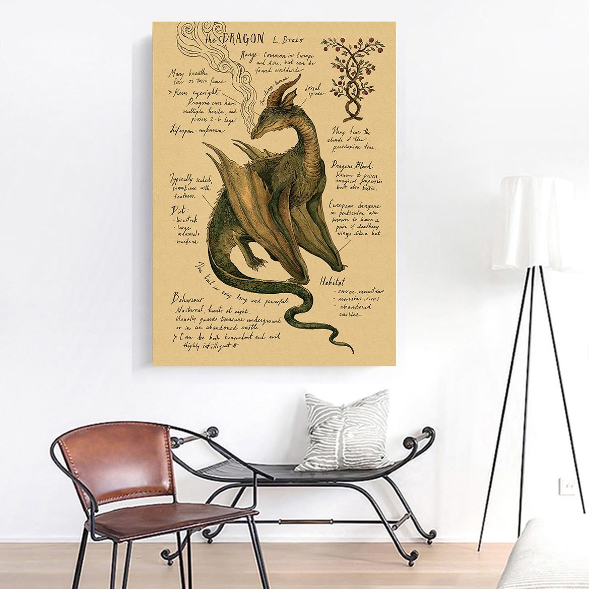 Natural Study Dragon/Tropical Basilisk/Phoenix/Fox/Dog/Wolf/Whale Print Poster Kraft Paper Vintage Home Room Decor Wall Painting Natural Study Dragon/Tropical Basilisk/Phoenix/Fox/Dog/Wolf/Whale Print Poster Kraft Paper Vintage Home Room Decor Wall Painting