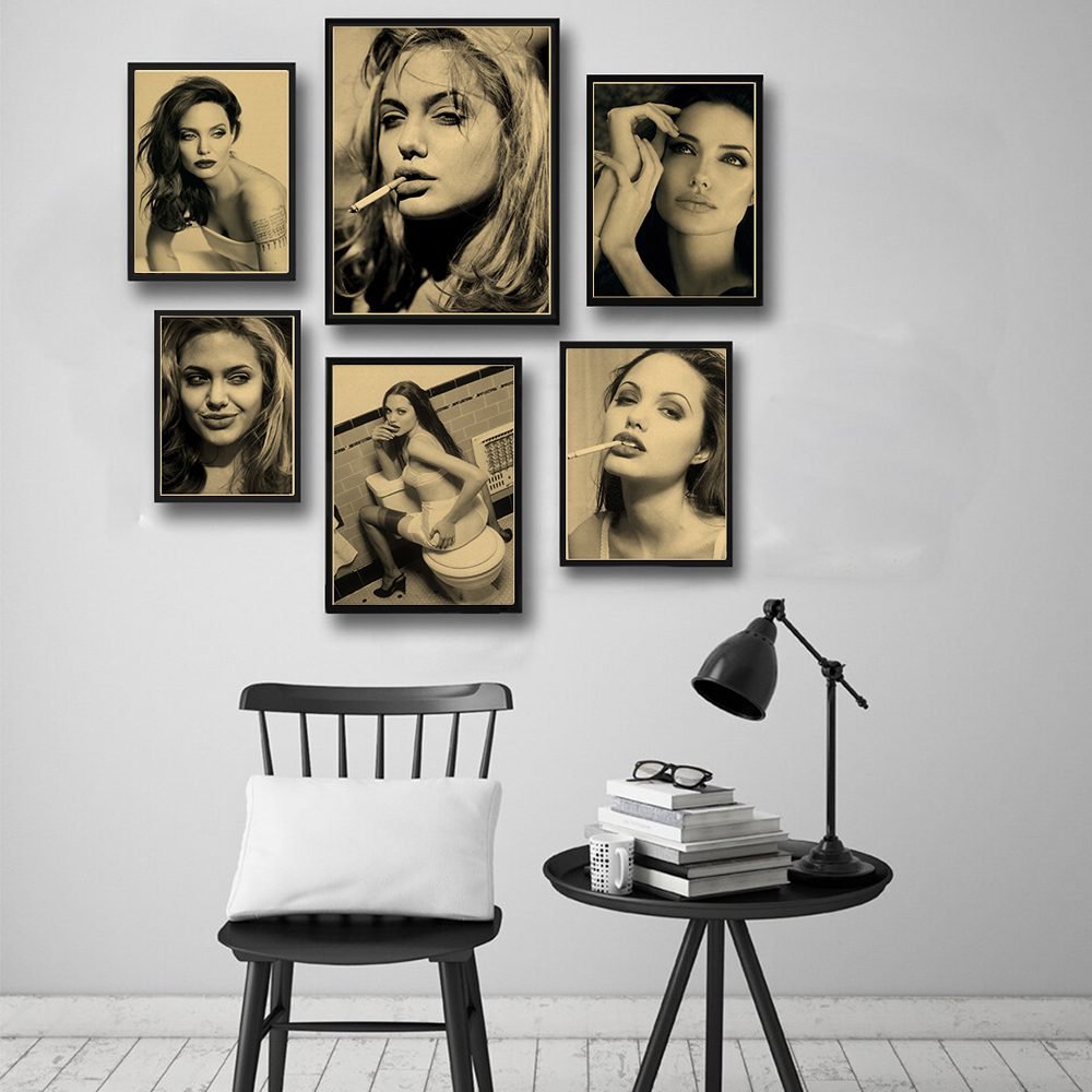 Angelina Jolie Vintage Poster Kraft Paper Prints and Posters Home Room Bar Cafe Movie Theater Decor Aesthetic Art Wall Painting