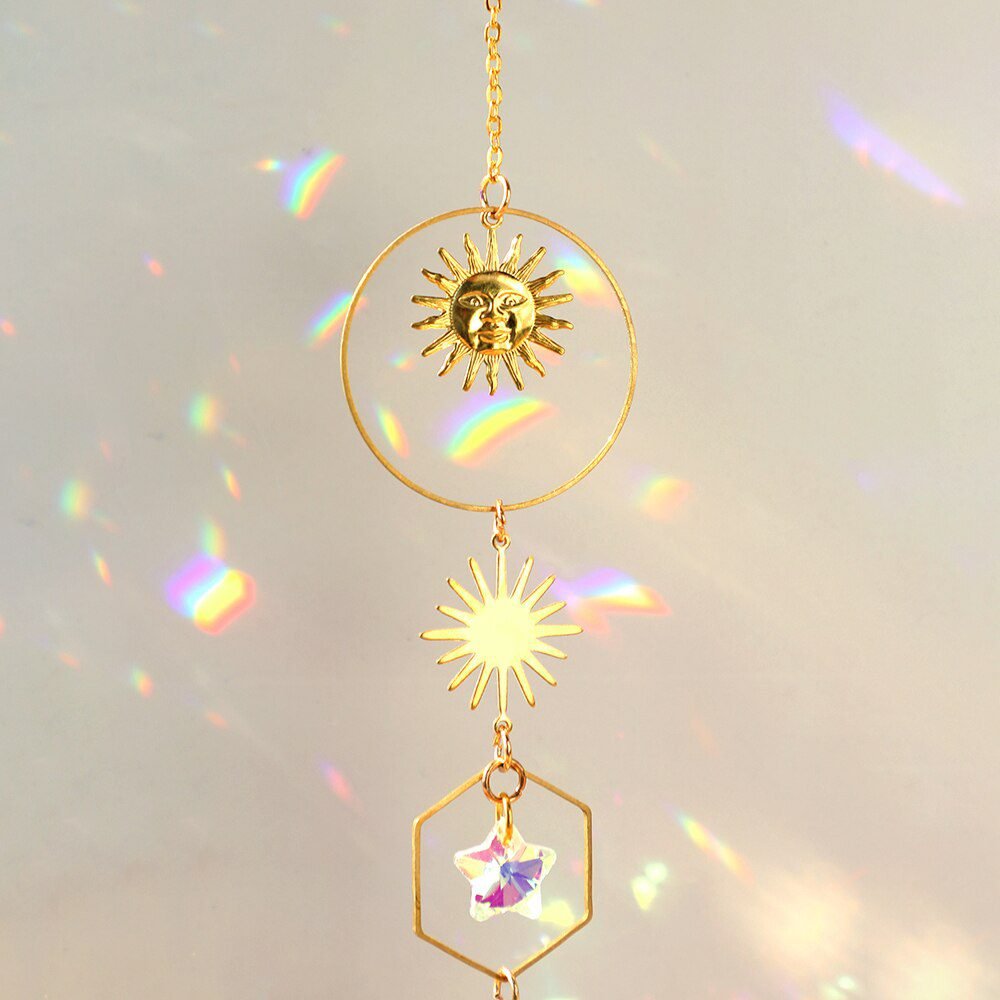 Crystal Wind Chimes Dream Catcher Stained Glass Sun Catcher Prism Rainbow Maker Window Garden Decoration Outdoor Christmas Gift