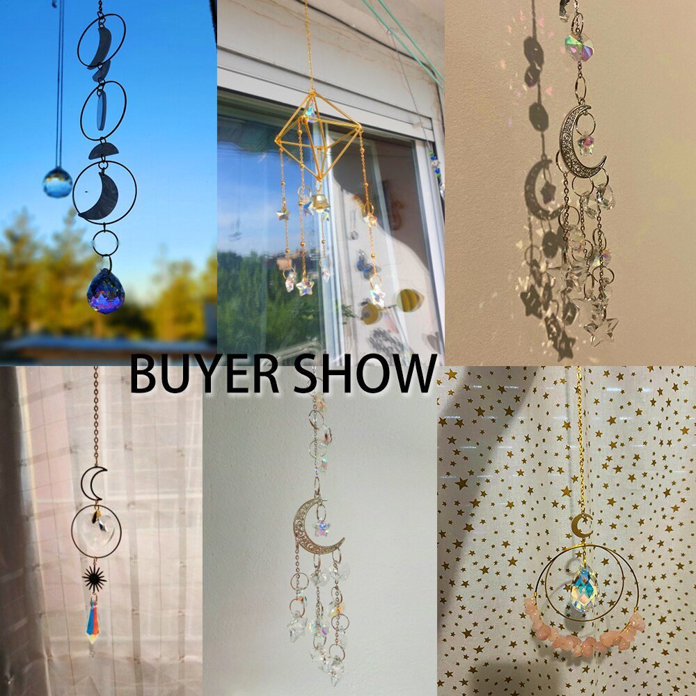 Crystal Wind Chimes Dream Catcher Stained Glass Sun Catcher Prism Rainbow Maker Window Garden Decoration Outdoor Christmas Gift