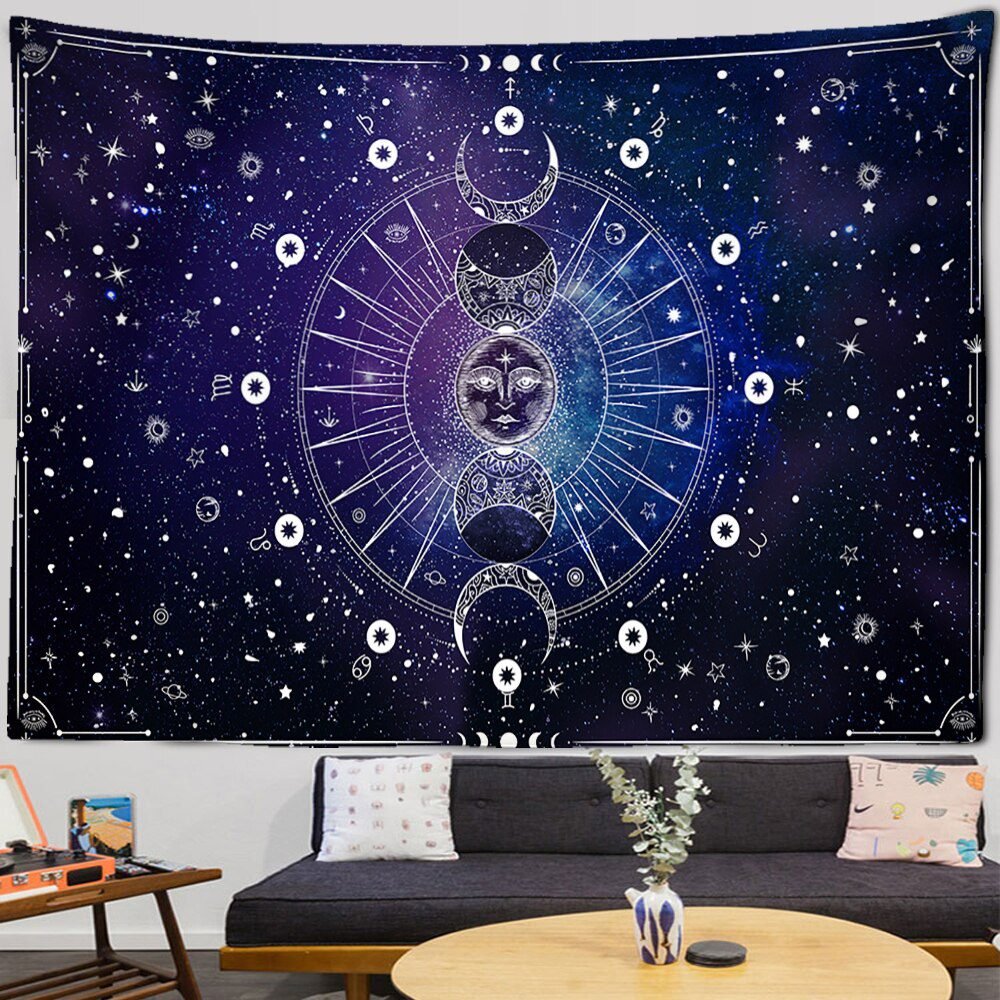 Mandala Tapestry White Black Sun And Moon Tapestry Wall Hanging Tarot Hippie Wall Rugs Dorm Decor Blanket