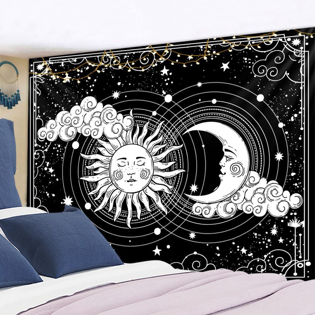 Mandala Tapestry White Black Sun And Moon Tapestry Wall Hanging Tarot Hippie Wall Rugs Dorm Decor Blanket