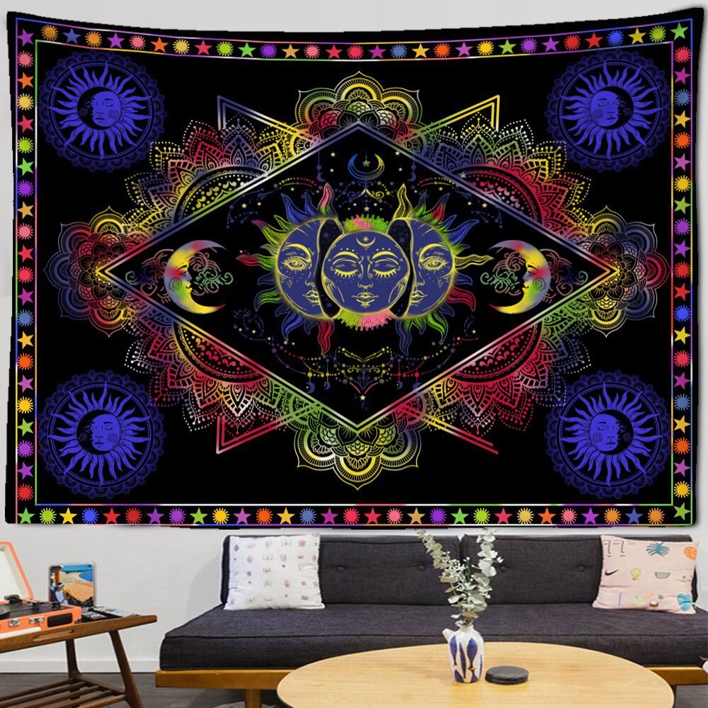 Mandala Tapestry White Black Sun And Moon Tapestry Wall Hanging Tarot Hippie Wall Rugs Dorm Decor Blanket