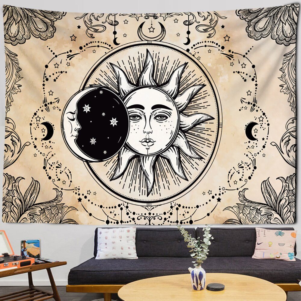 Mandala Tapestry White Black Sun And Moon Tapestry Wall Hanging Tarot Hippie Wall Rugs Dorm Decor Blanket