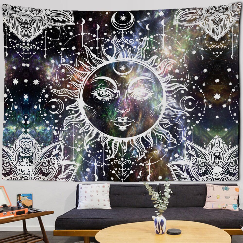 Mandala Tapestry White Black Sun And Moon Tapestry Wall Hanging Tarot Hippie Wall Rugs Dorm Decor Blanket