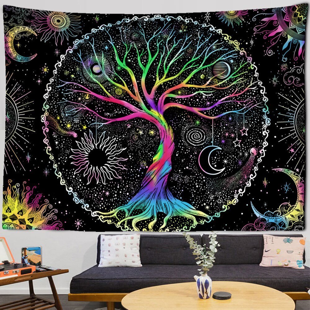 Mandala Tapestry White Black Sun And Moon Tapestry Wall Hanging Tarot Hippie Wall Rugs Dorm Decor Blanket