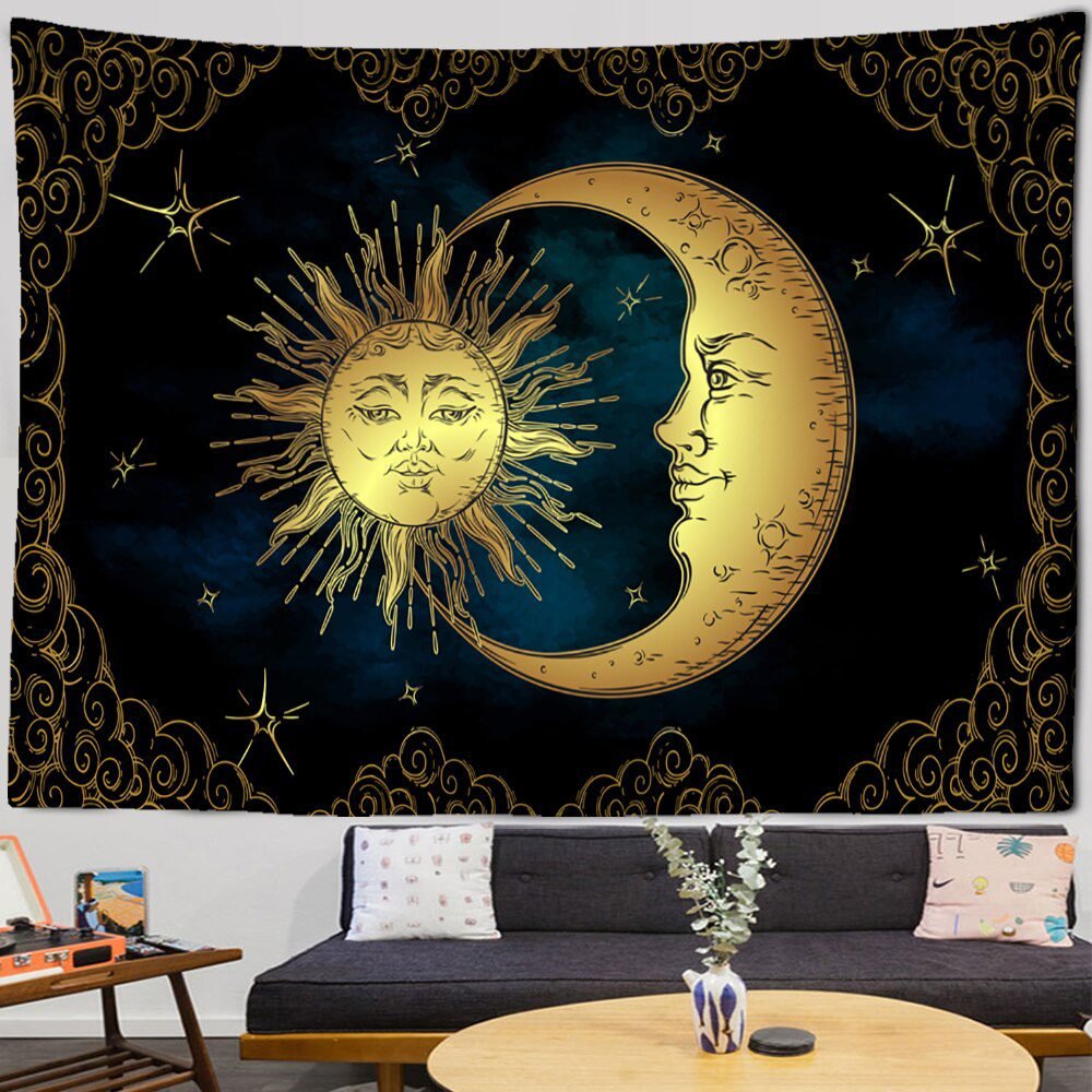 Mandala Tapestry White Black Sun And Moon Tapestry Wall Hanging Tarot Hippie Wall Rugs Dorm Decor Blanket