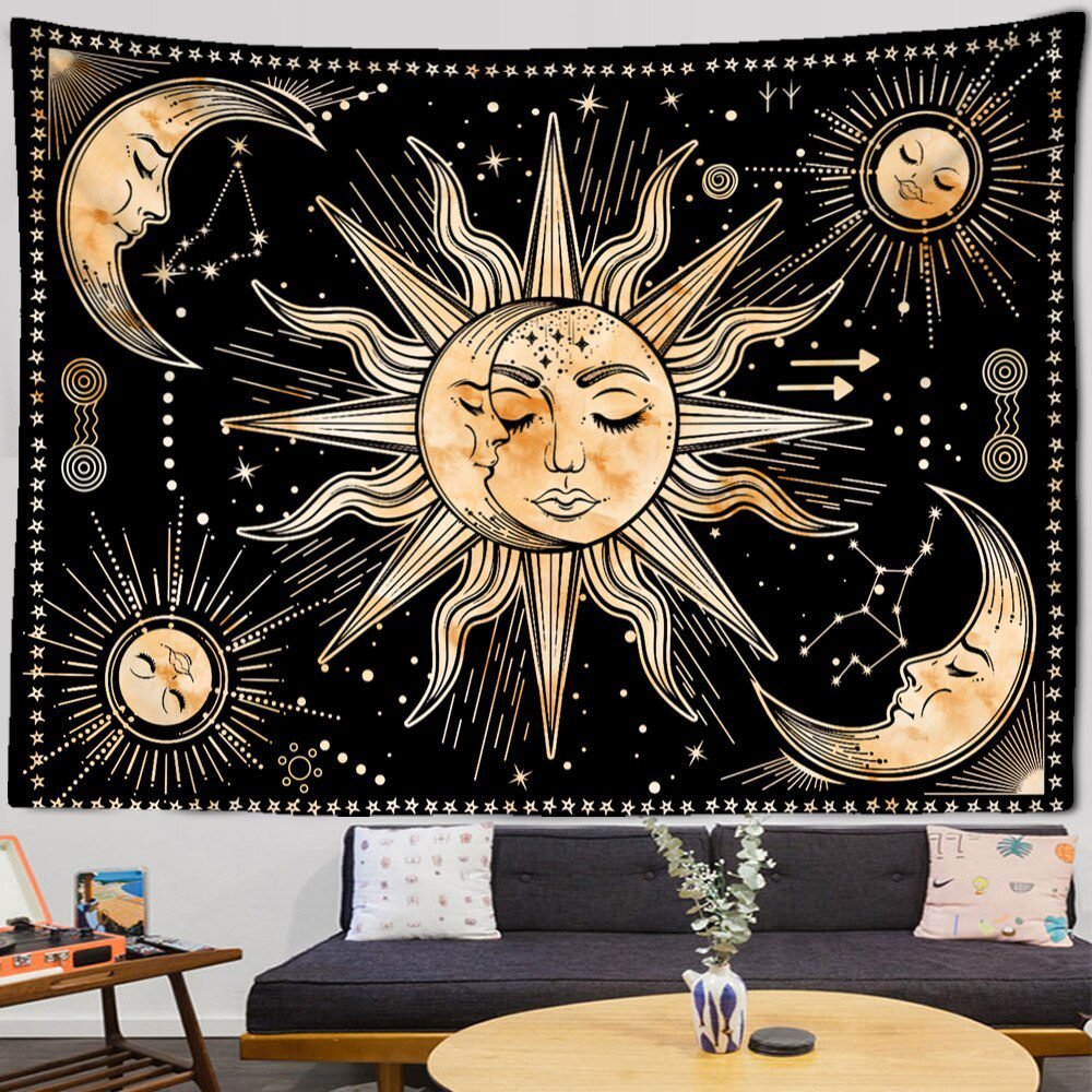 Mandala Tapestry White Black Sun And Moon Tapestry Wall Hanging Tarot Hippie Wall Rugs Dorm Decor Blanket