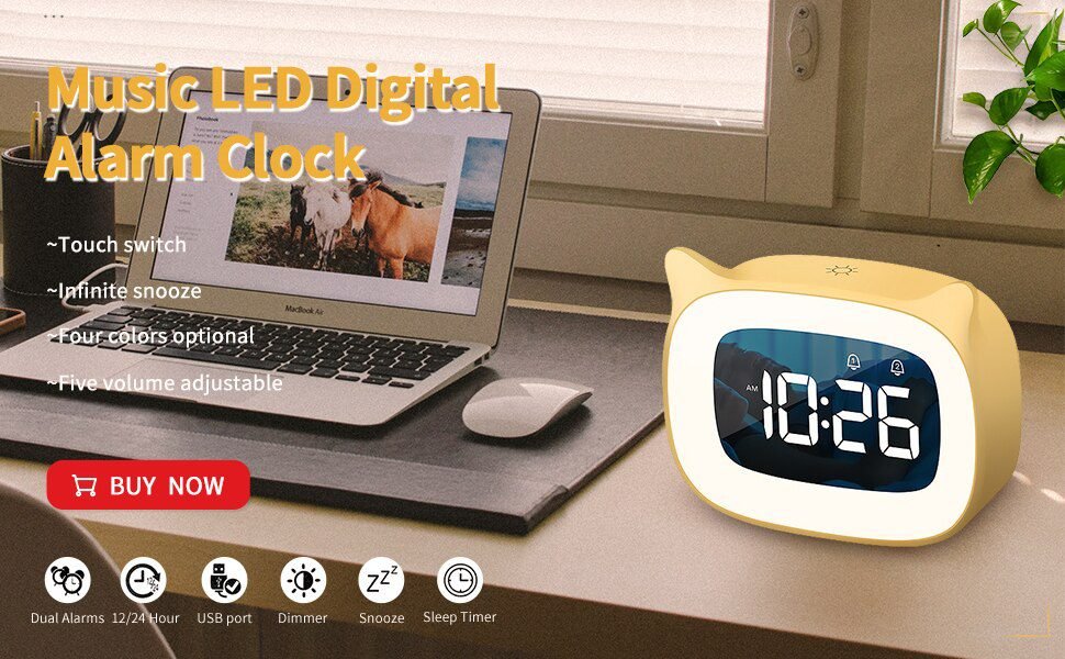 Music LED Digital Alarm Clock Voice Control Temperature Humidity Display Desktop Clocks Home Table Decoration Built-in 1200mAh