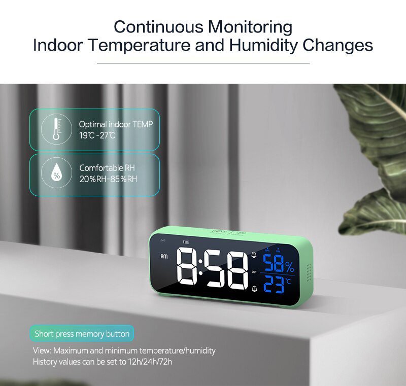 Music LED Digital Alarm Clock Voice Control Temperature Humidity Display Desktop Clocks Home Table Decoration Built-in 1200mAh