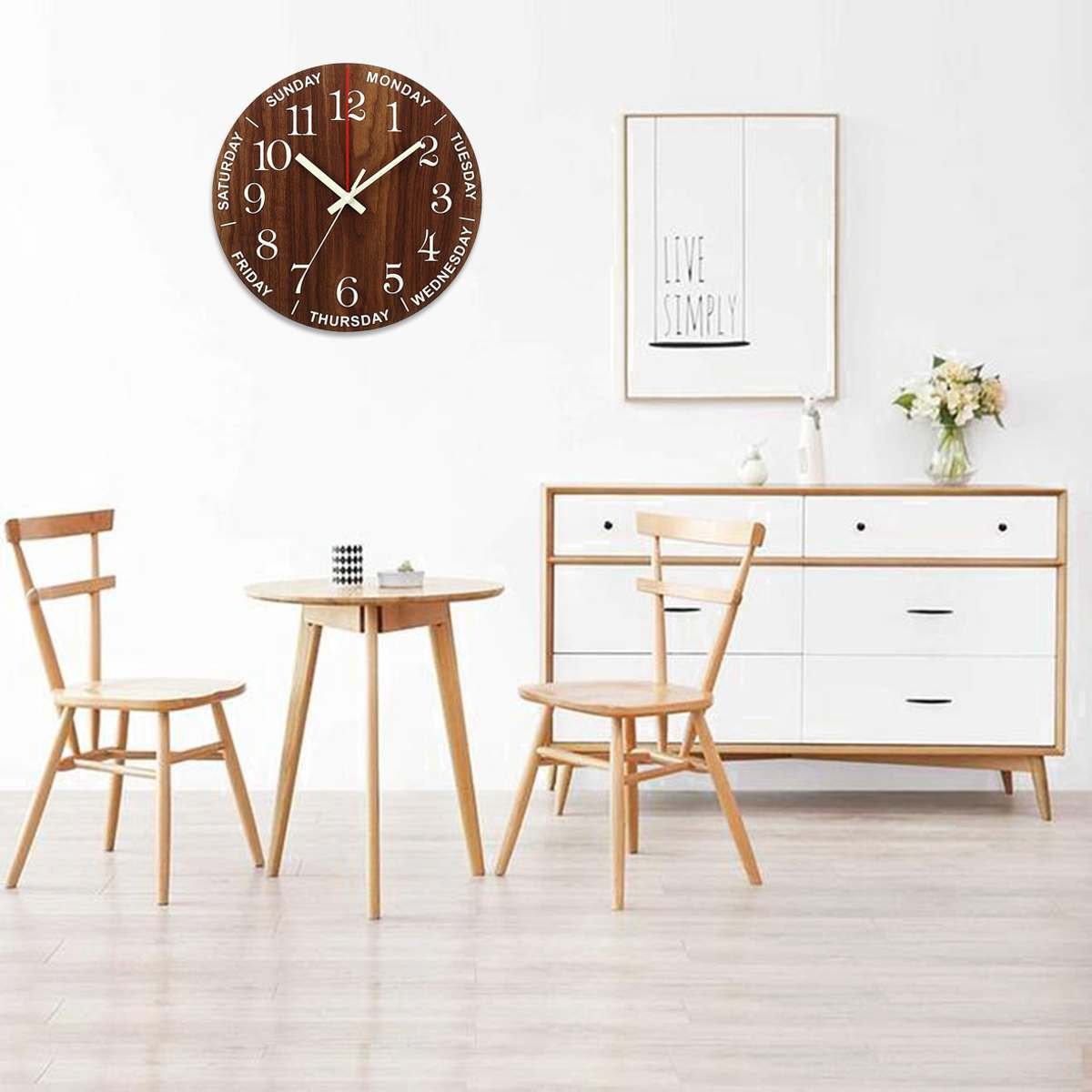 12 Inch Luminous Wall Clock Wood Silent light in dark night Nordic Fashion Wall Clock Non Ticking Clock With Night Light
