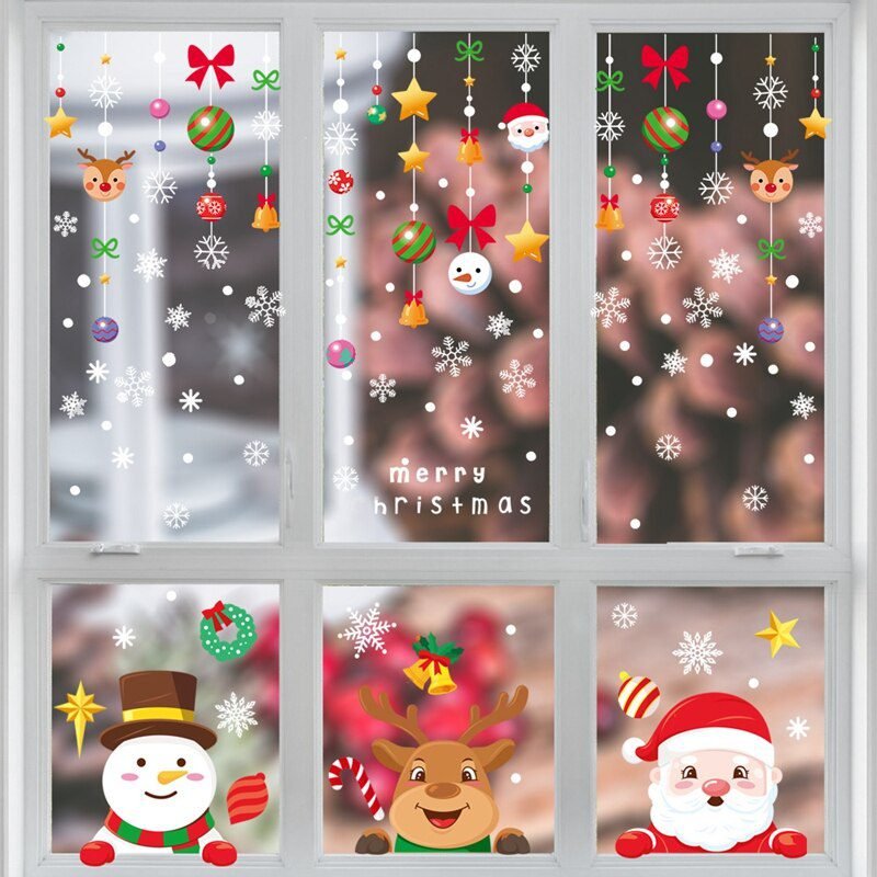 Christmas Window Stickers Santa Claus Snowflake DIY Wall Decal 2022 Christmas Decorations For Home New Year Ornaments Gift 2023
