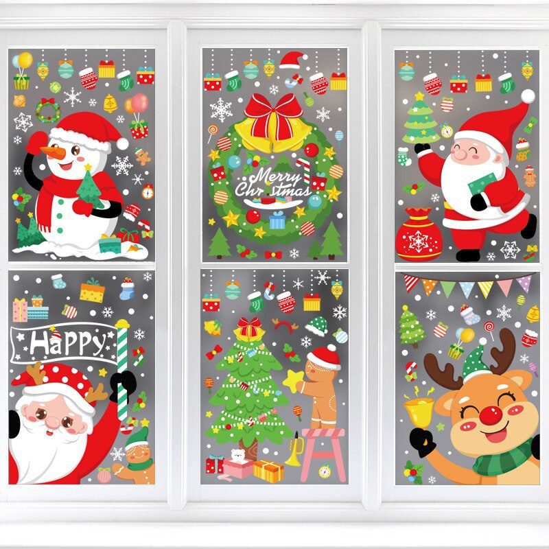 Christmas Window Stickers Santa Claus Snowflake DIY Wall Decal 2022 Christmas Decorations For Home New Year Ornaments Gift 2023