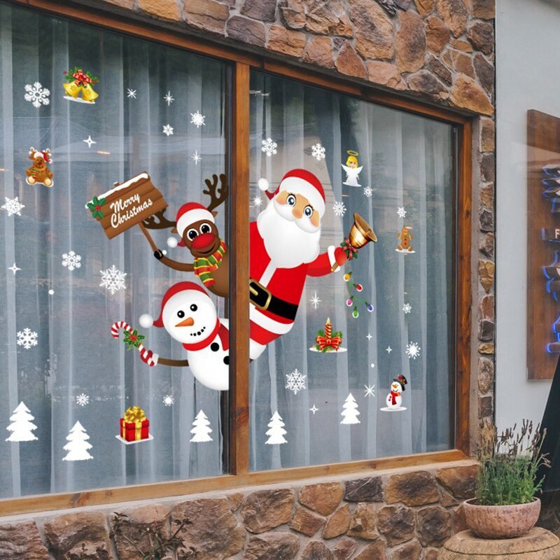 Christmas Window Stickers Santa Claus Snowflake DIY Wall Decal 2022 Christmas Decorations For Home New Year Ornaments Gift 2023