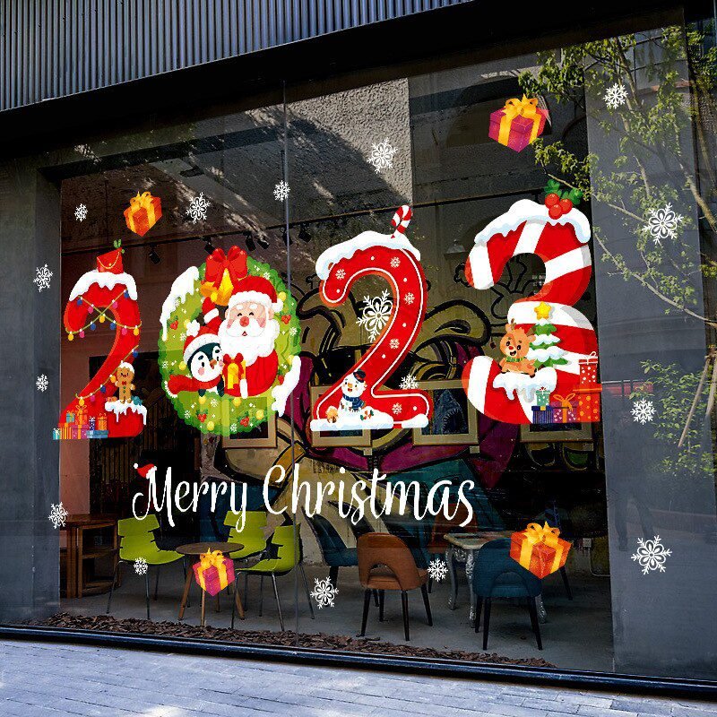 Christmas Window Stickers Santa Claus Snowflake DIY Wall Decal 2022 Christmas Decorations For Home New Year Ornaments Gift 2023