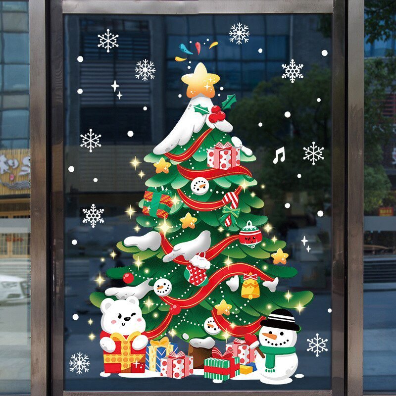 Christmas Window Stickers Santa Claus Snowflake DIY Wall Decal 2022 Christmas Decorations For Home New Year Ornaments Gift 2023