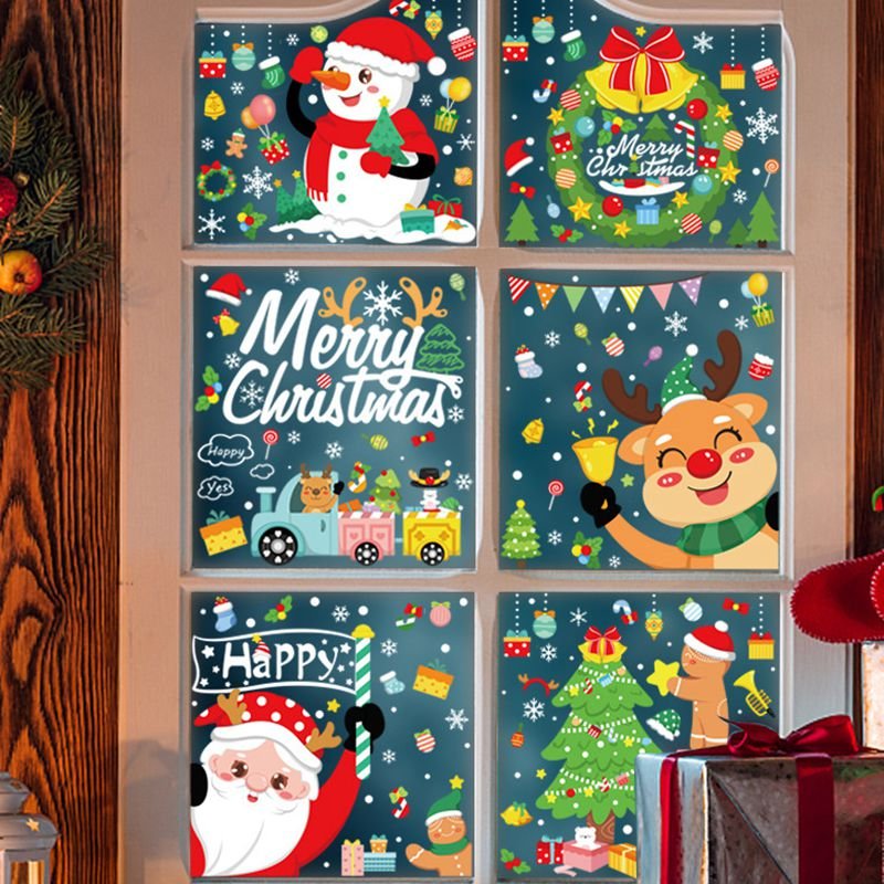 Christmas Window Stickers Santa Claus Snowflake DIY Wall Decal 2022 Christmas Decorations For Home New Year Ornaments Gift 2023