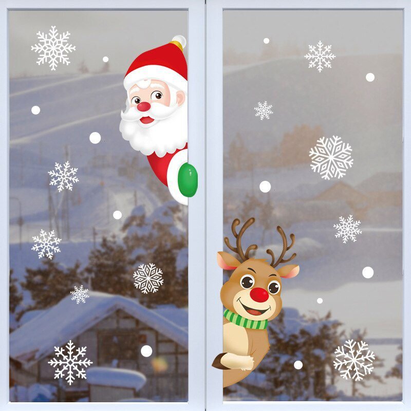Christmas Window Stickers Santa Claus Snowflake DIY Wall Decal 2022 Christmas Decorations For Home New Year Ornaments Gift 2023