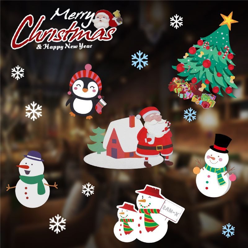 1 Sheet Merry Christmas Snowflake Snowman Window Sticker Christmas Wall Stickers Kids Room Wall Decals