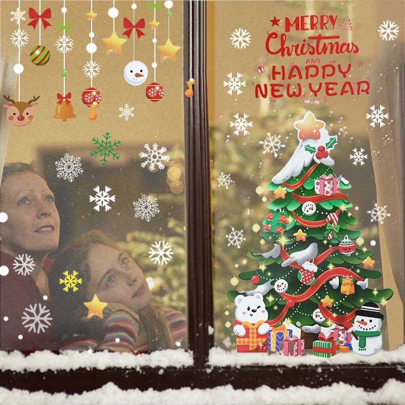 1 Sheet Merry Christmas Snowflake Snowman Window Sticker Christmas Wall Stickers Kids Room Wall Decals