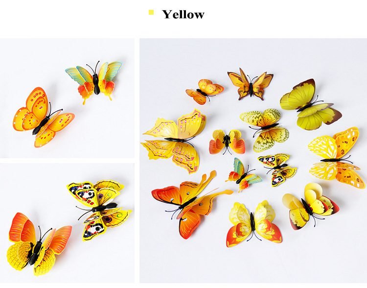 12pcs 3D Double Layer Butterflies Wall Stickers Living Room Decor Wedding Kids Room Decoration DIY Wall Art Magnet Stickers