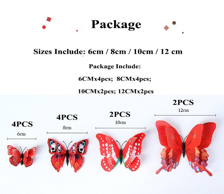 12pcs 3D Double Layer Butterflies Wall Stickers Living Room Decor Wedding Kids Room Decoration DIY Wall Art Magnet Stickers