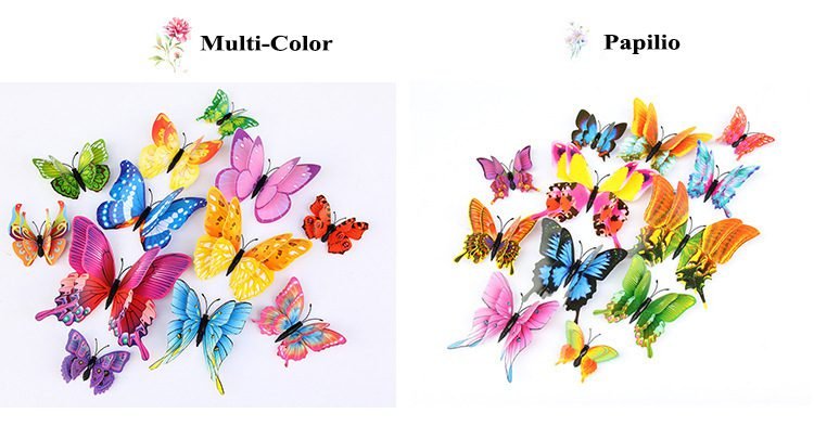 12pcs 3D Double Layer Butterflies Wall Stickers Living Room Decor Wedding Kids Room Decoration DIY Wall Art Magnet Stickers